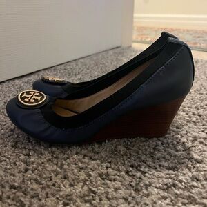 Tory Burch Navy Blue Leather Wedges—great condition!
